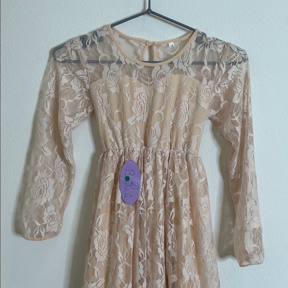 Girls Cream Dress with Bishop Sleeves for Weddings